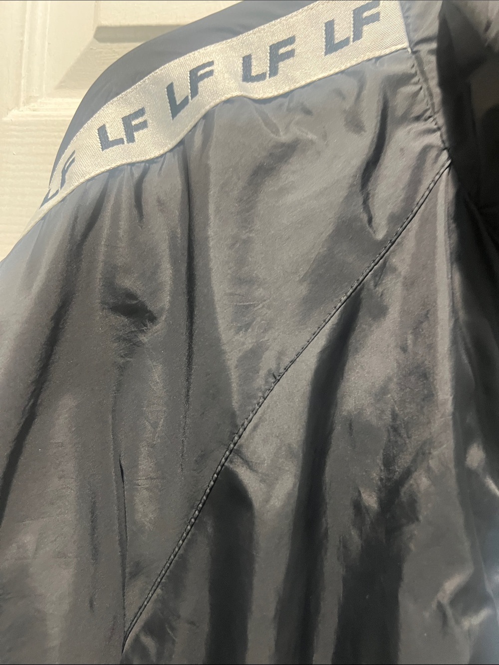 LF Black Cropped Bomber Jacket with White Logo Trim - Picture 4 of 10